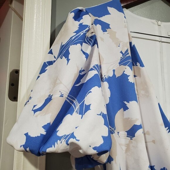 Julia Jordan Women's Floral Print Puff Sleeve Faux Wrap Dress In Blue Size 14 - Picture 4 of 15